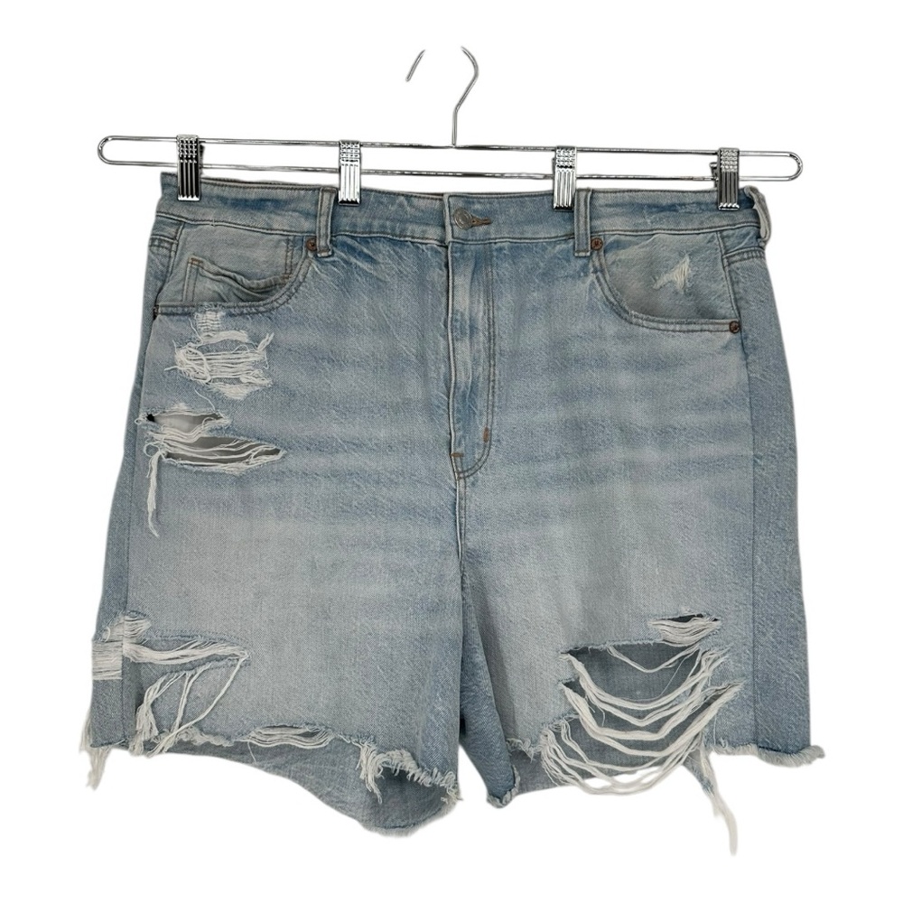 American Eagle Ripped Baggy Mom Denim Shorts sz 18 Ripped Distressed Light Wash